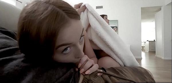 Danni Rivers began to rub stepbros cock and give him head until theyre interrupted!